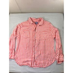 Laura Scott Womens L/G Coral‎ White Gingham Plaid Long Sleeve Button Down Shirt